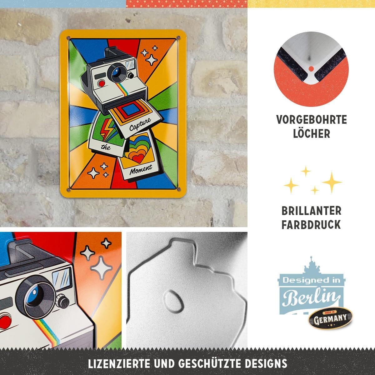BLECHSCHILD 15/20 cm Polaroid - Capture the Moment - Multicolor, Metall (15/20/0.5cm) - Nostalgic-Art
