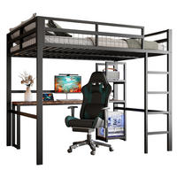 HOCHBETT 140/200 cm aus Metall mit Schreibtisch, Regalen und USB- und Type-C-Anschlüssen - Schwarz, Metall (140/200cm) - Flora Grace