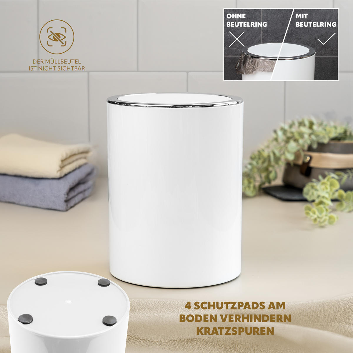 KOSMETIKEIMER SAVONA 5,5 Liter, weiß - Weiß, Kunststoff (19/24.5/19cm) - bremermann