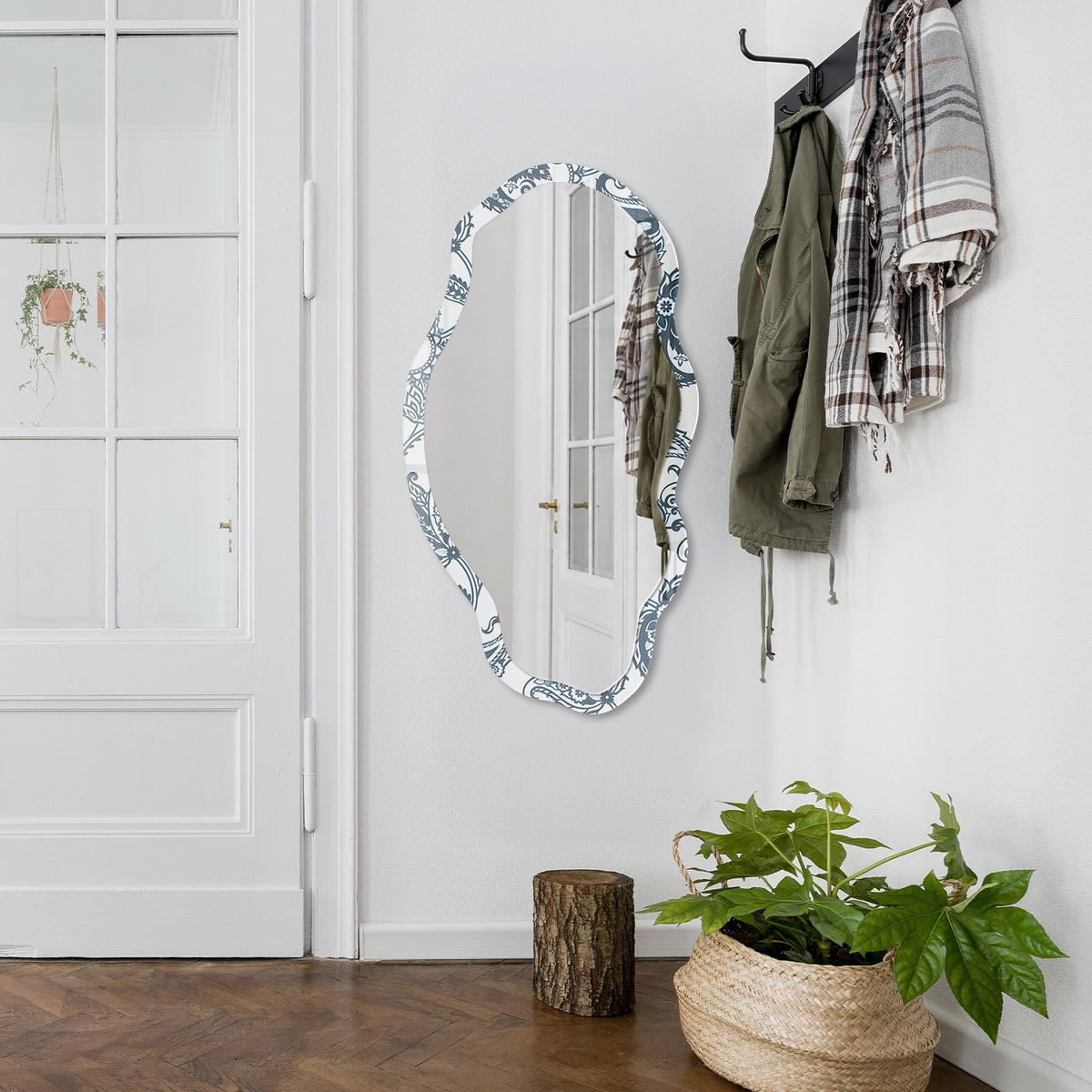 SPIEGEL 90x45 cm asymmetrisch mit Druck - Elegante Ornamente - Transparent, Glas (45/90/0.4cm) - TULUP