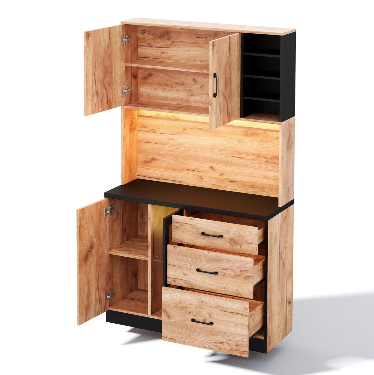 BUFFET 105/40/180 cm neutral aus MDF mit LED und Steckdose - Naturfarben, Holzwerkstoff (105/180/40cm) - OKWISH