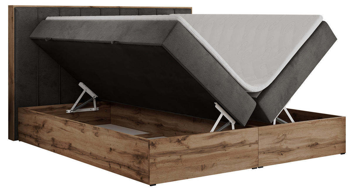 BOXBETT BELLISSIMO 180/200 Dunkelgrau Velvet - H4 - Dunkelgrau, Holz/Textil (180/200cm) - MKS