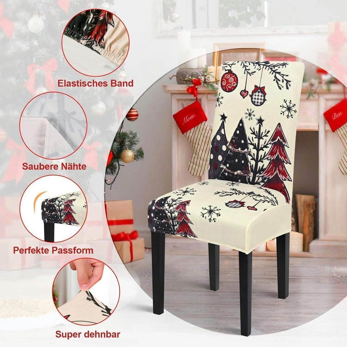 STUHLHUSSEN 6er Set Weihnachts-Design Weiß - Multicolor, Textil (40/42cm)