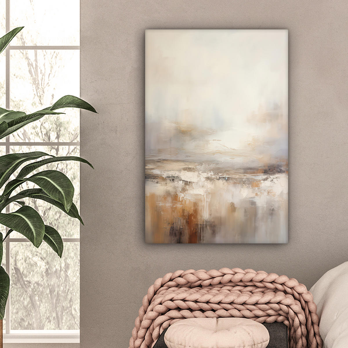 LEINWANDBILD - Kunst - Industriell - Grau - Braun - Abstrakt - 40x60 - Deko Schlafzimmer - Sandfarben, Textil (40/60cm) - MuchoWow