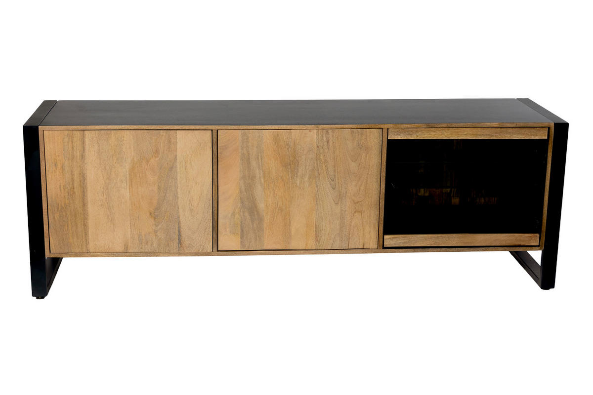 TV-SCHRANK Liv Mangoholz Schwarz Matt 60x47x180cm - Schwarz, Holz (47/60/180cm) - DELUKE