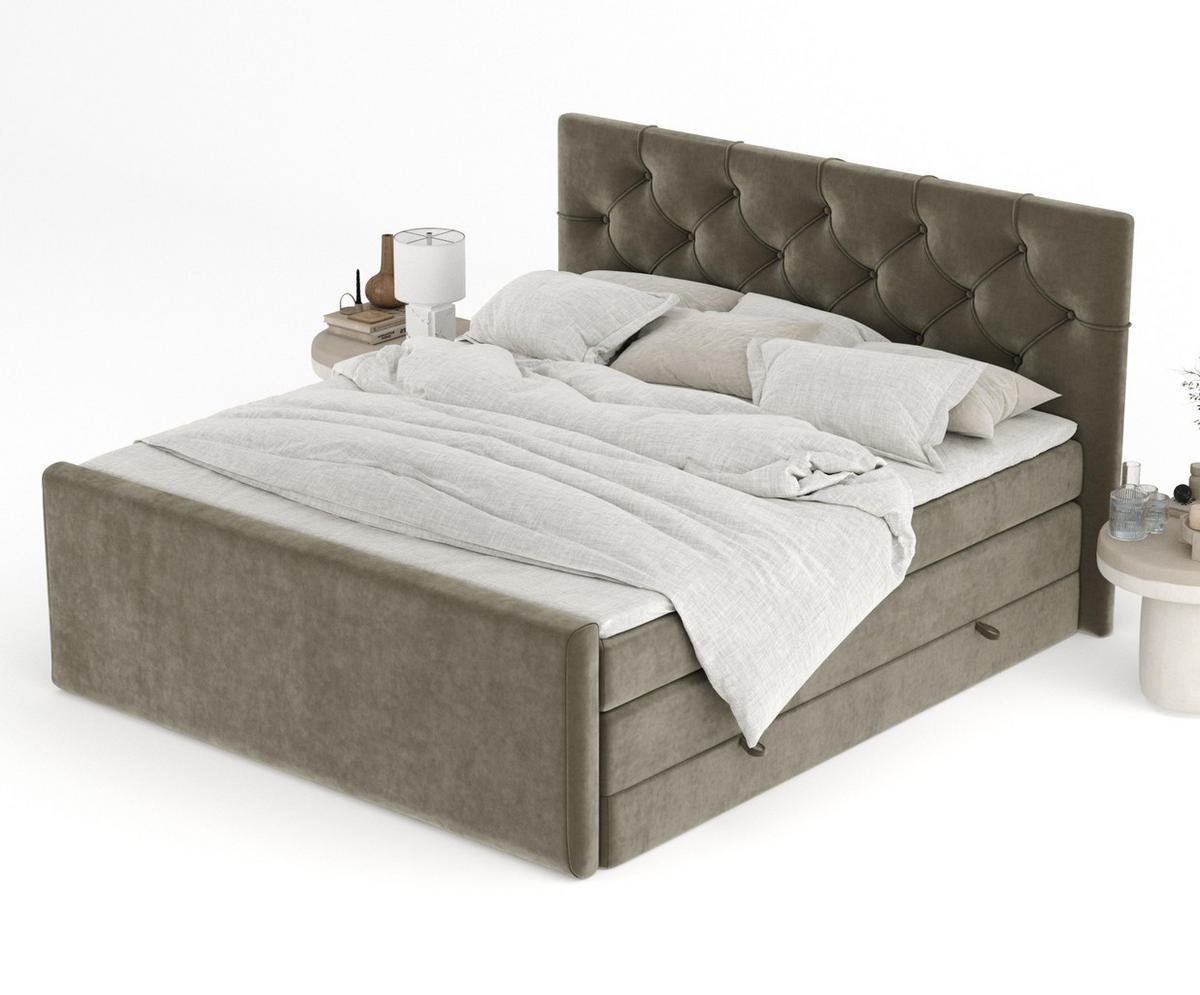 BOXSPRINGBETT Hugo Taupe 160/200 cm - Taupe/Schwarz, Holz/Holzwerkstoff (160/200cm) - Maison de Reve