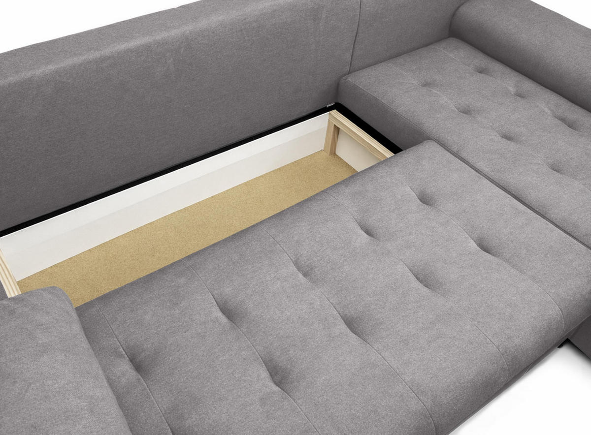 ECKSOFA L Form Manisa Grau 234/145/83 cm Rechts mit Schlaffunktion - Silberfarben/Grau, Kunststoff/Textil (234/145cm) - AX Living