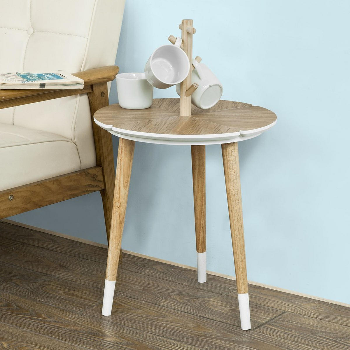 COUCHTISCH mit Tassenhalter FBT38-WN - Ahornfarben, Fell (40/40/66cm) - SoBuy