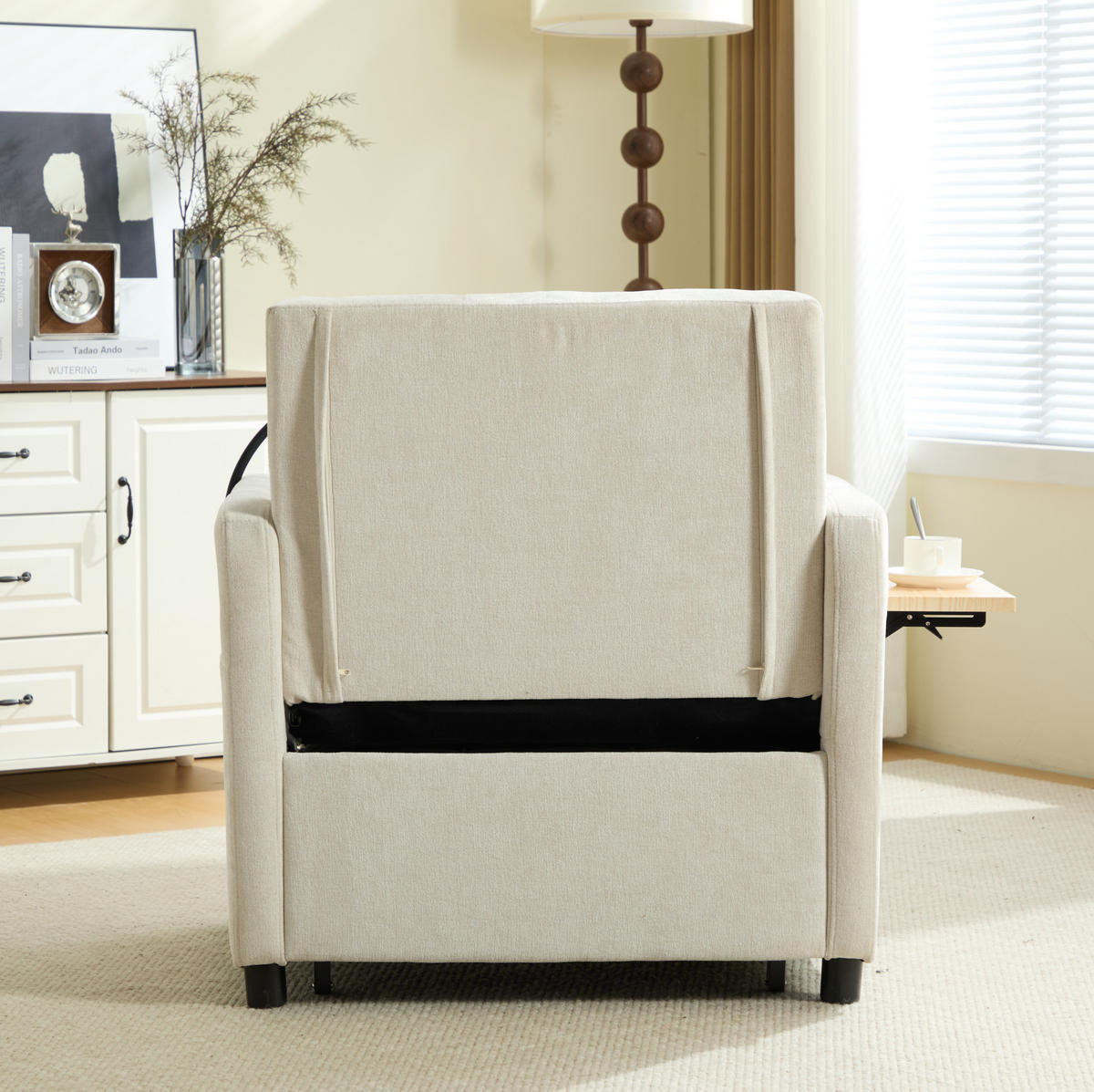 SCHLAFSESSEL 167/79/83 cm Beige aus Chenille mit verstellbarer Rückenlehne und Stauraum - Beige, Textil (79/83/167cm) - OKWISH