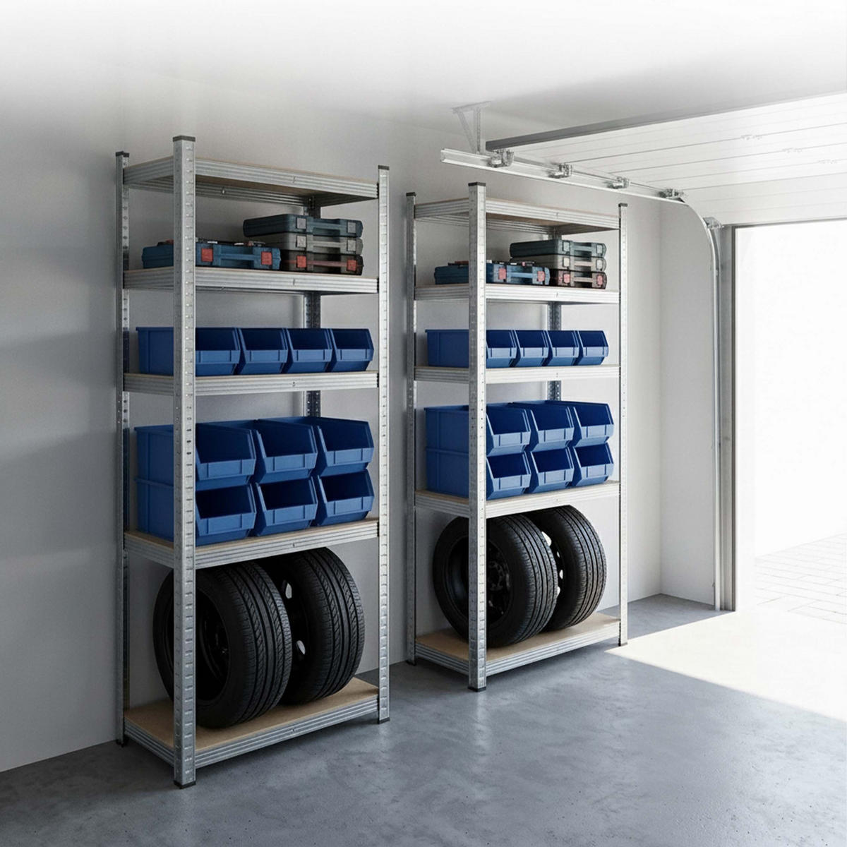 SCHWERLASTREGAL Silber 2er-Set 5 Ebenen 180x60x30 cm - Silberfarben, Holzwerkstoff/Kunststoff (60/180/30cm) - Relaxdays