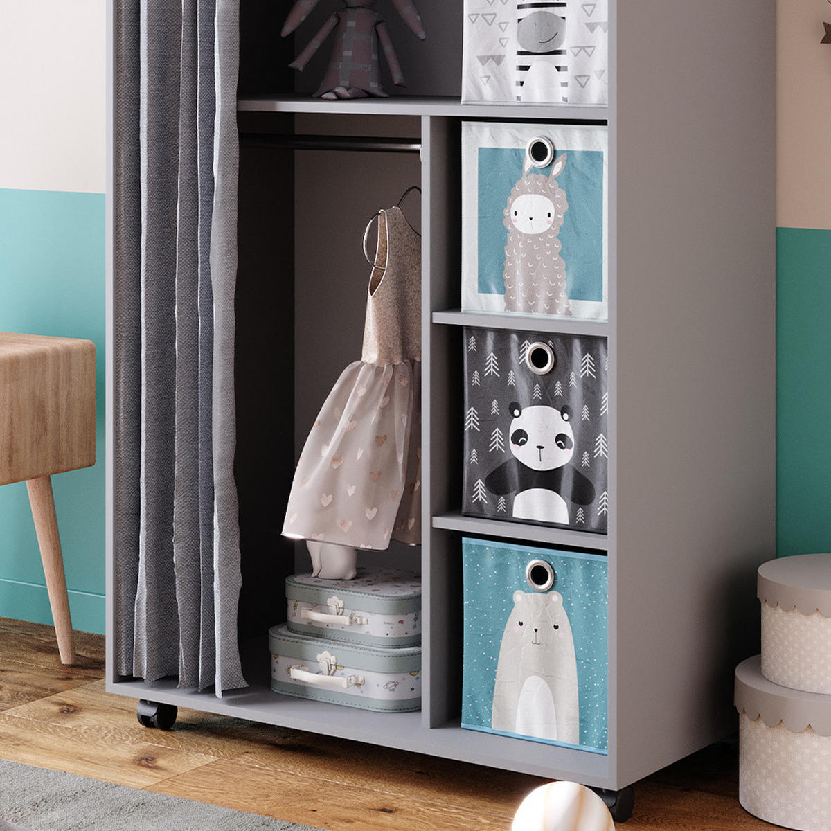KLEIDERSCHRANK Doros Grau 100 x 146.6 cm mit Faltboxen - Grau, Holzwerkstoff (100/146.6/50cm) - Vicco