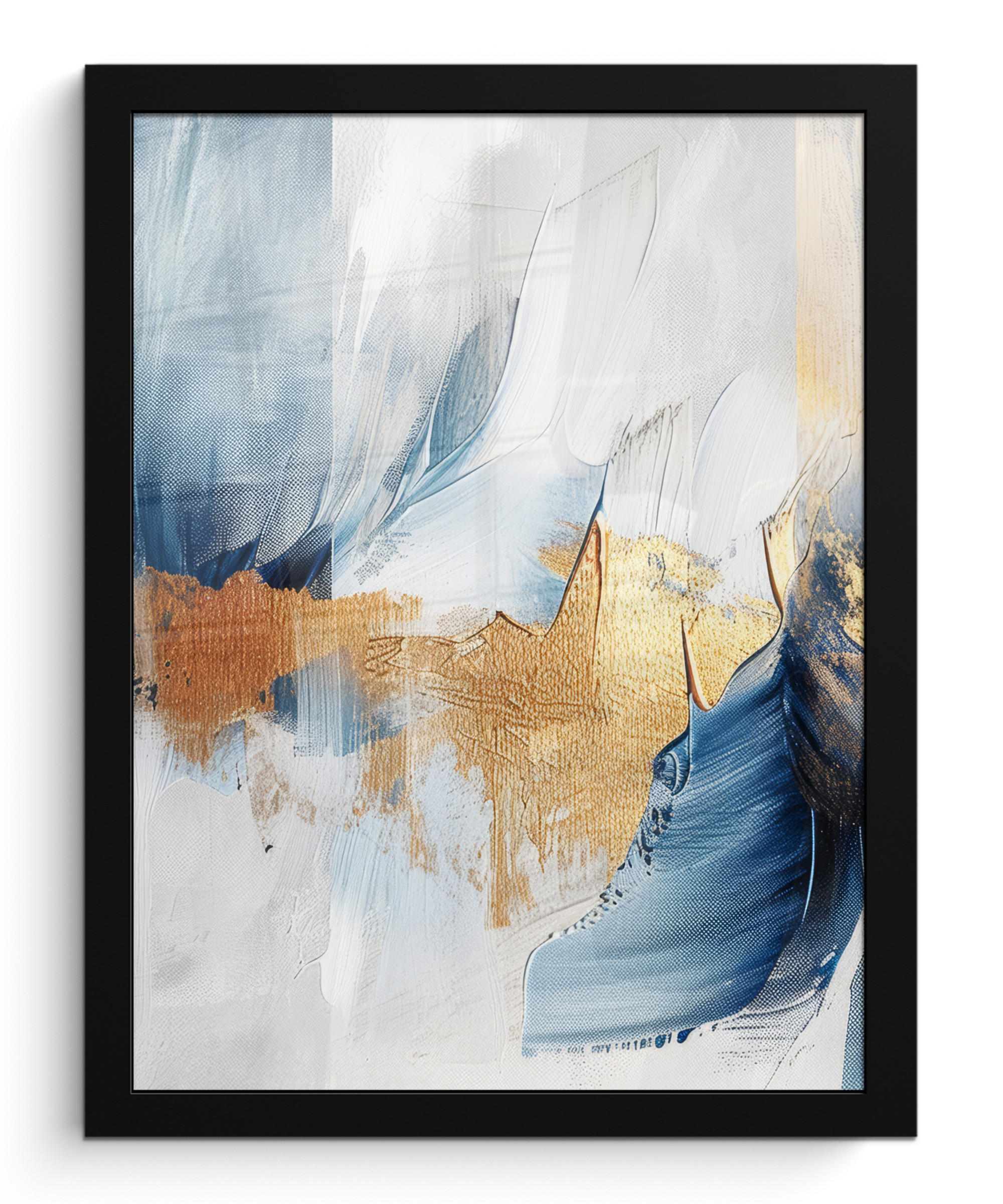 GERAHMTES BILD Gold - Blau - Aquarell - Kunst - Modern 30x40 cm - Hellblau, Papier (30/40cm) - MuchoWow