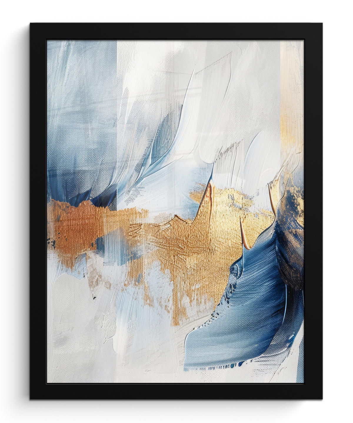 GERAHMTES BILD Gold - Blau - Aquarell - Kunst - Modern 30x40 cm - Hellblau, Papier (30/40cm) - MuchoWow