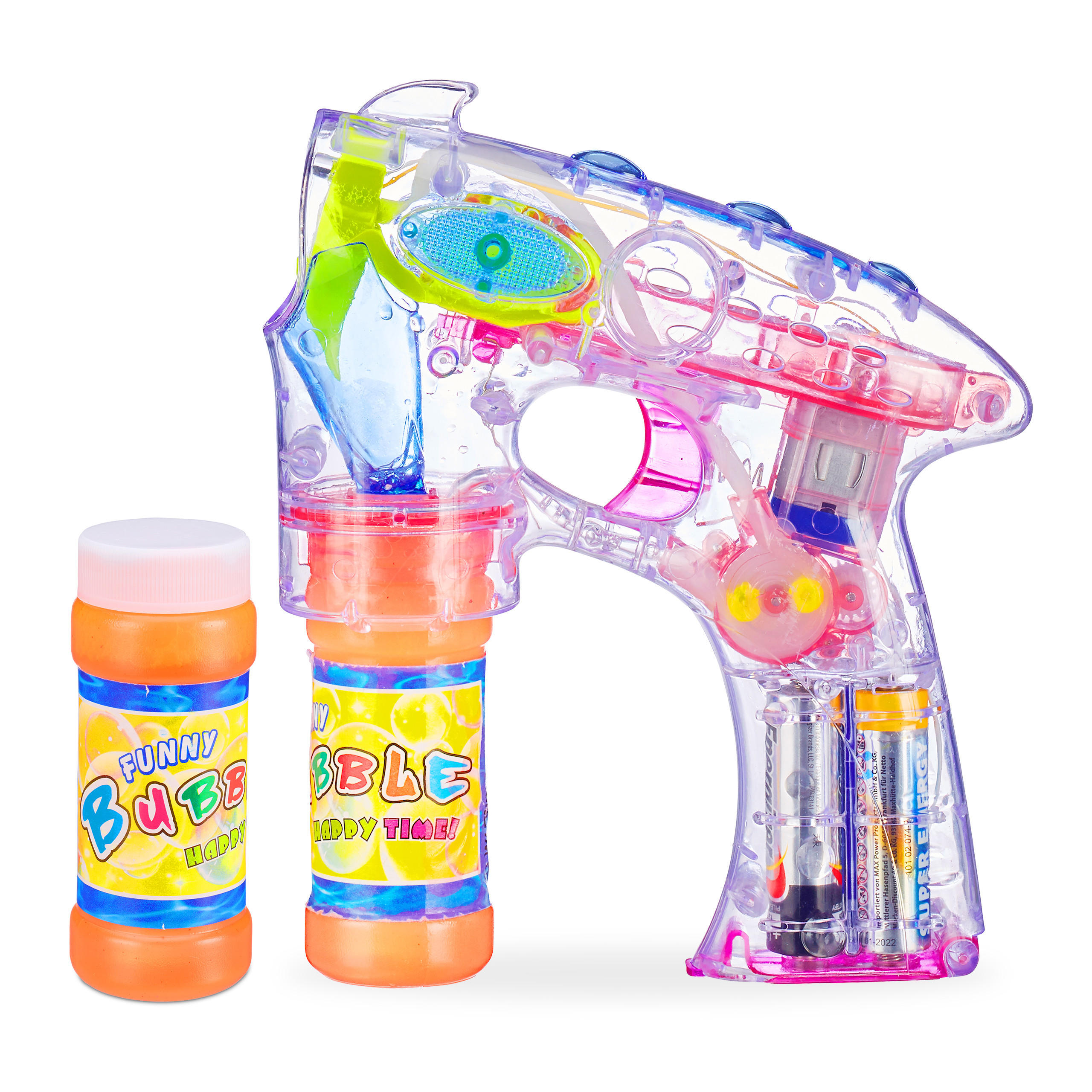 Relaxdays PISTOLE Transparentní na bubliny LED na baterie plast 2x50 ml
