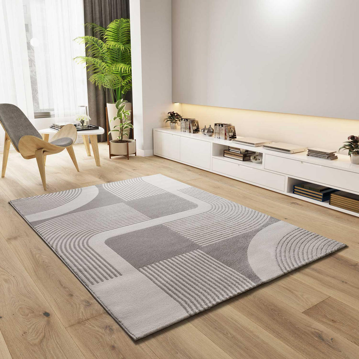 WEBTEPPICH grau Flora 80/150 cm - Creme/Grau, Naturmaterialien/Textil (80/150cm) - Atticgo