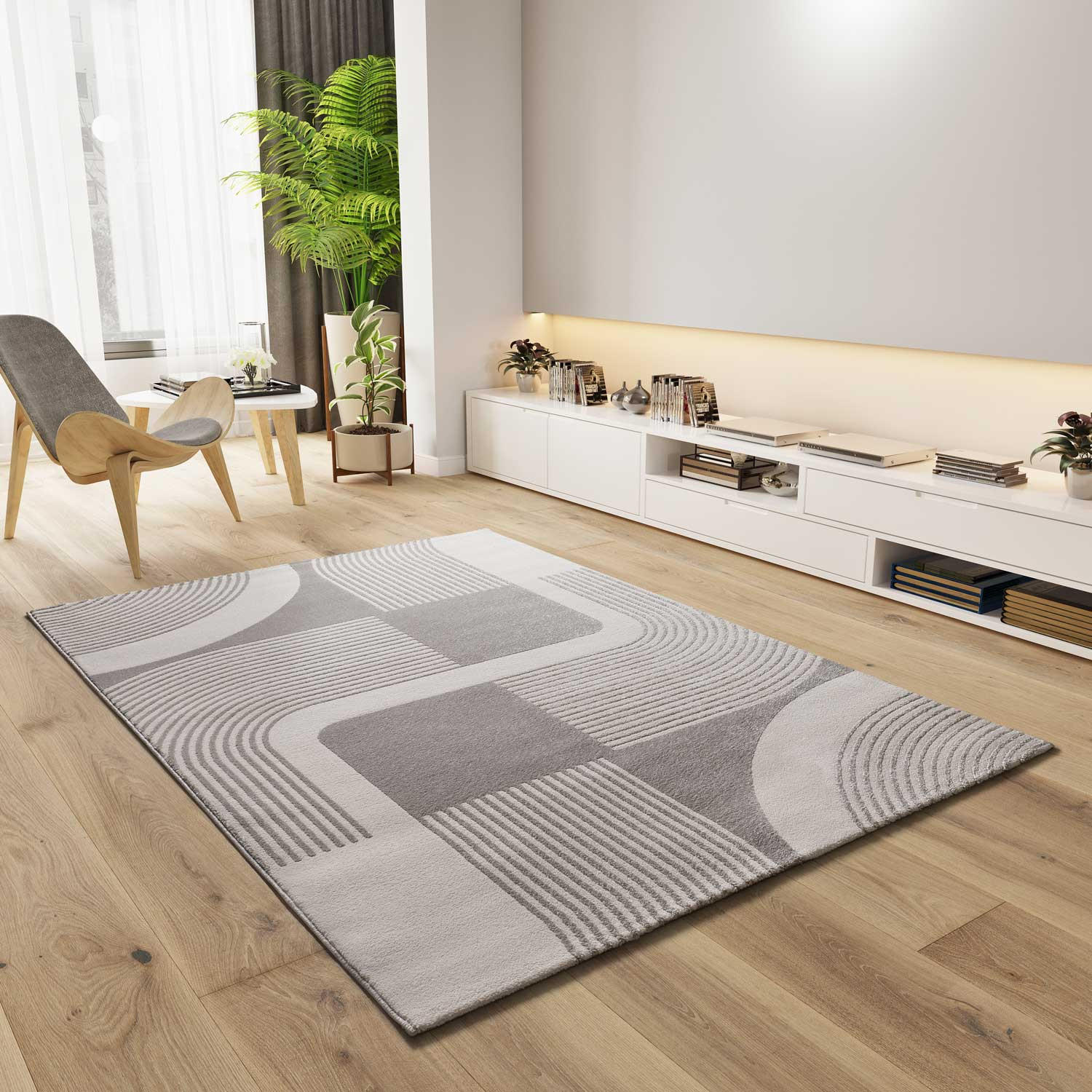 Thumbnail - Atticgo Webteppich, Grau, Creme, Textil, Grafikmuster, Rechteckig, 160x230 cm, Oeko-Tex® Standard 100, für Fußbodenheizu...