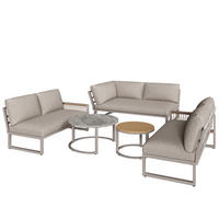 LOUNGEGARNITUR 5-tlg Beige Metall & Seil Ecksofa für 6–7 Personen mit 2 Couchtischen - Beige, Metall - Urban Meuble