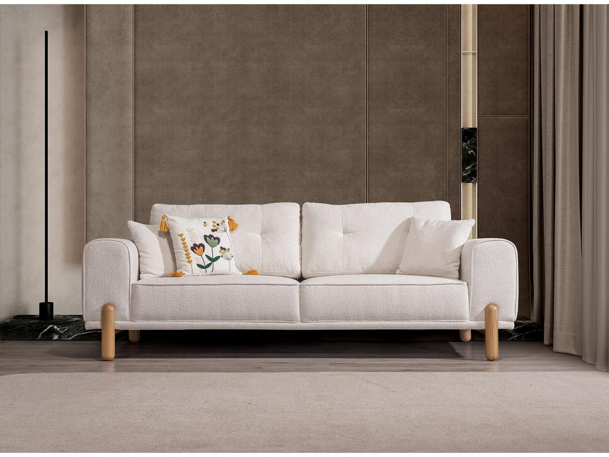 SOFA Skandi 3-Sitzer Teddy Creme - Creme, Holz/Textil (235/78/93cm) - Villa Möbel