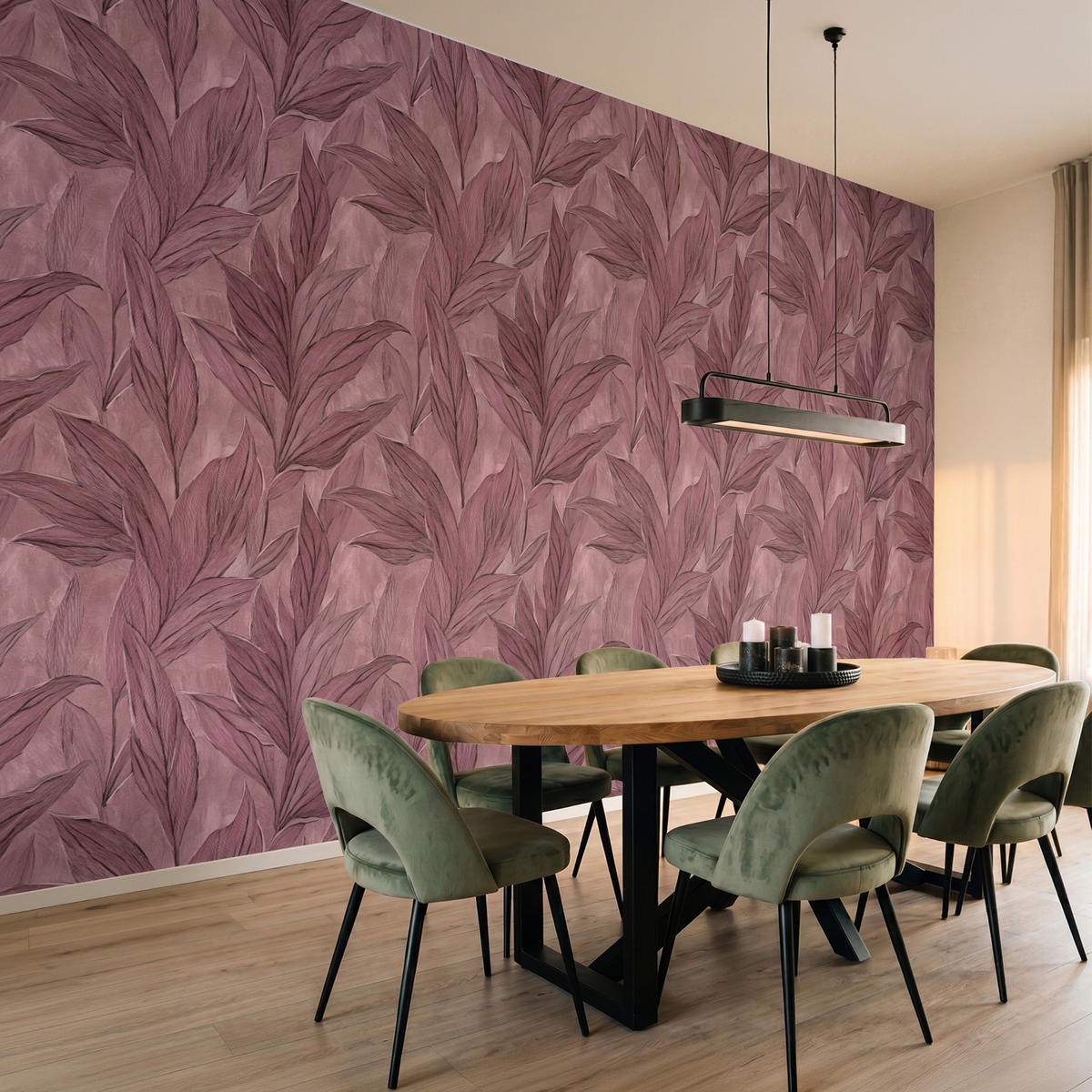 TAPETE - Blätter - Muster - Lila - 500x280 cm - Altrosa, Papier (500/280cm) - OnlyWow