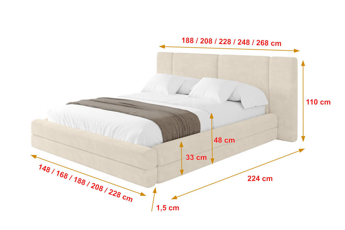 POLSTERBETT mit Bettkasten und Lattenrost, Bett mit Matratze H3/H4 - TEVO 180x200 Beige - Beige, Holzwerkstoff/Textil (180/200cm) - ALTDECOR