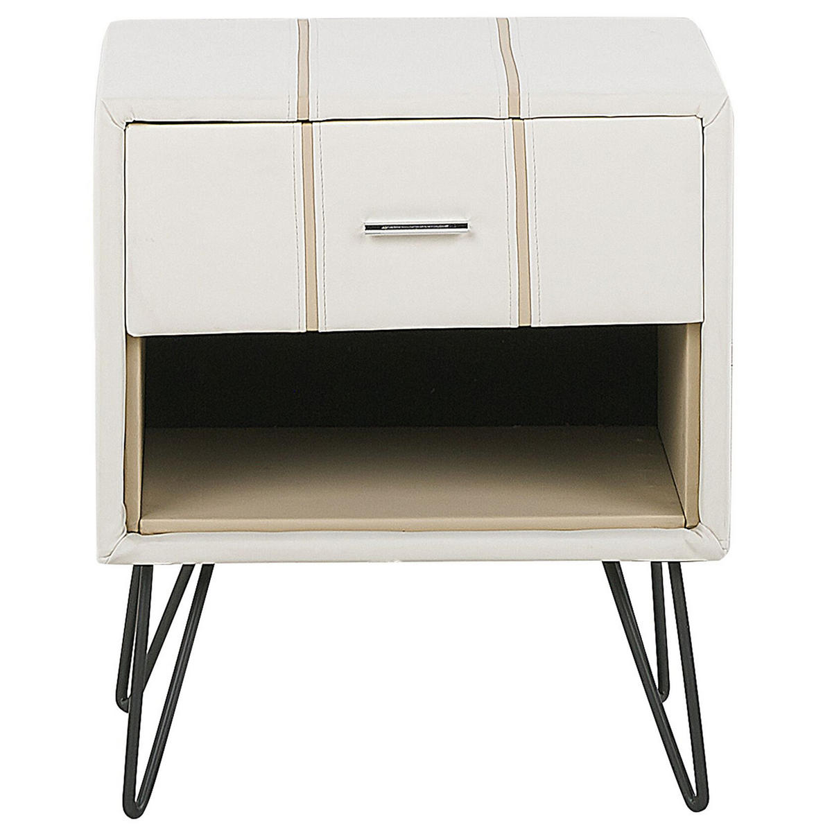 NACHTTISCH weiß Kunstleder schwarze Metallbeine 41/48/56 cm Betin - Weiß, Kunststoff/Textil (48/56/41cm) - Beliani