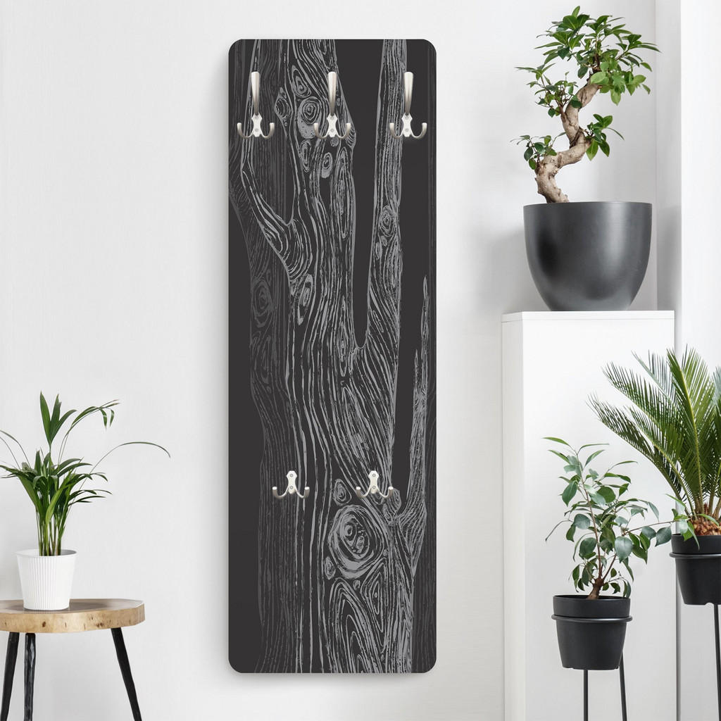 Thumbnail - Bilderwelten Wandgarderobe, Schwarz, Holzwerkstoff, Baum/Pflanze/Natur, Rechteckig, 34x105x1.6 cm, Garderobe, Garderoben...