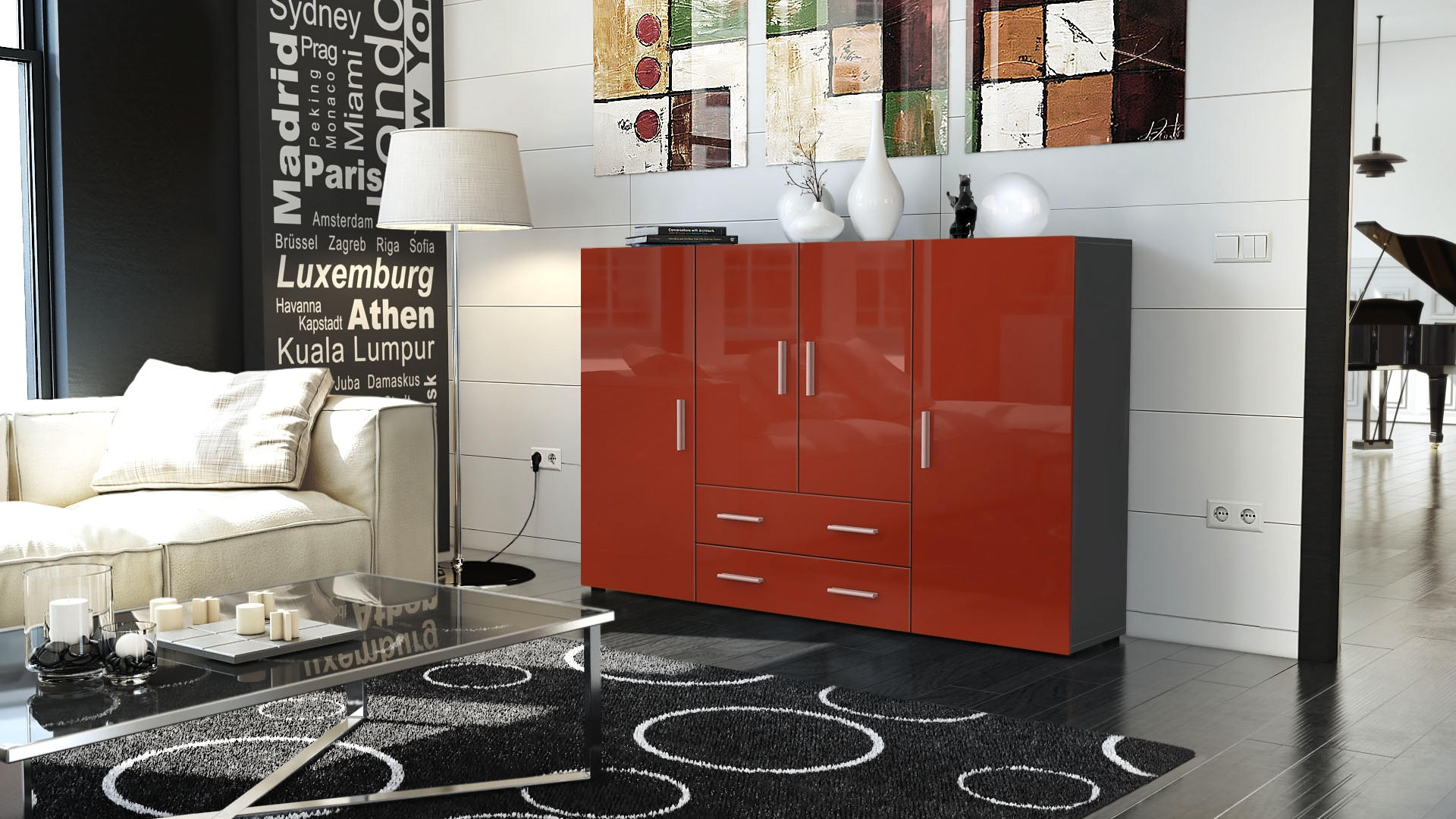 HIGHBOARD Nora Türen in Bordeaux Hochglanz - Bordeaux, Holzwerkstoff (166/106/35cm) - Vladon