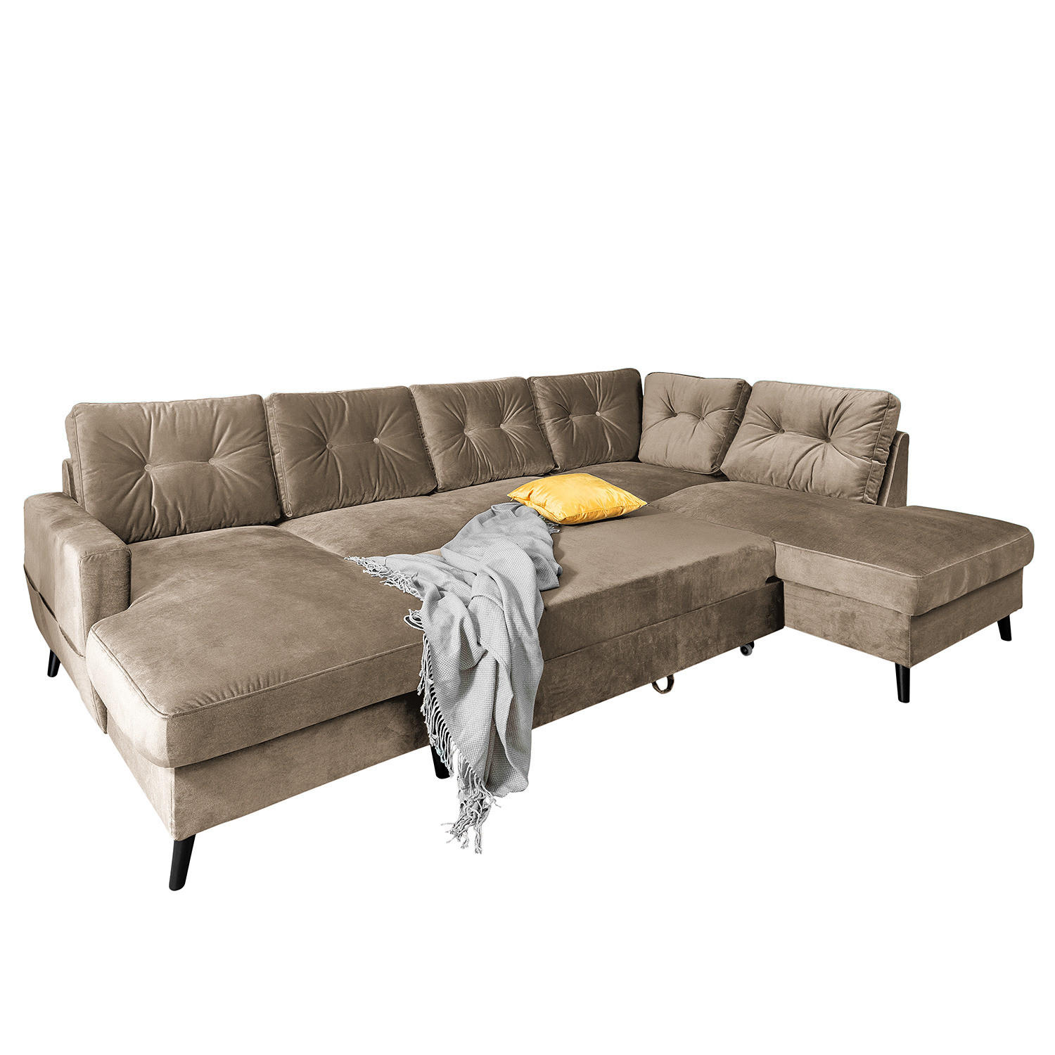 WOHNLANDSCHAFT mit Longchair - Schwarz/Cappuccino, Textil (297/90/200cm) - home24