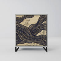 SIDEBOARD UNIFIED FRAGMENTS, Grau, 57,5x42x67,5 cm, Schwarze Metall-Rahmenfüße - Multicolor/Schwarz, Holzwerkstoff/Metall (57.5/67.5/42cm) - SpaceRebels