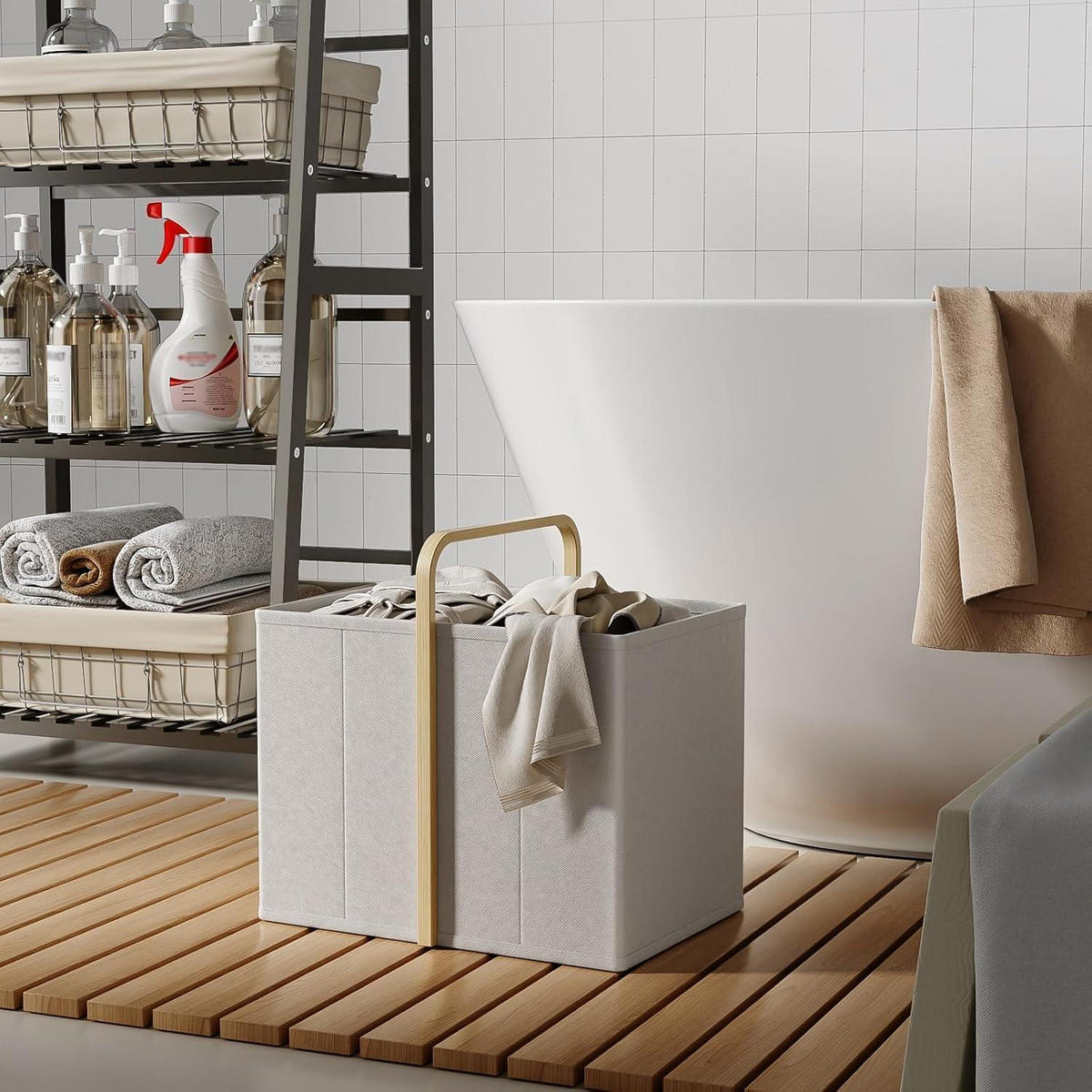 WÄSCHEKORB 65L Bambus-Stoff Beige - Beige, Textil (33/44/44cm)