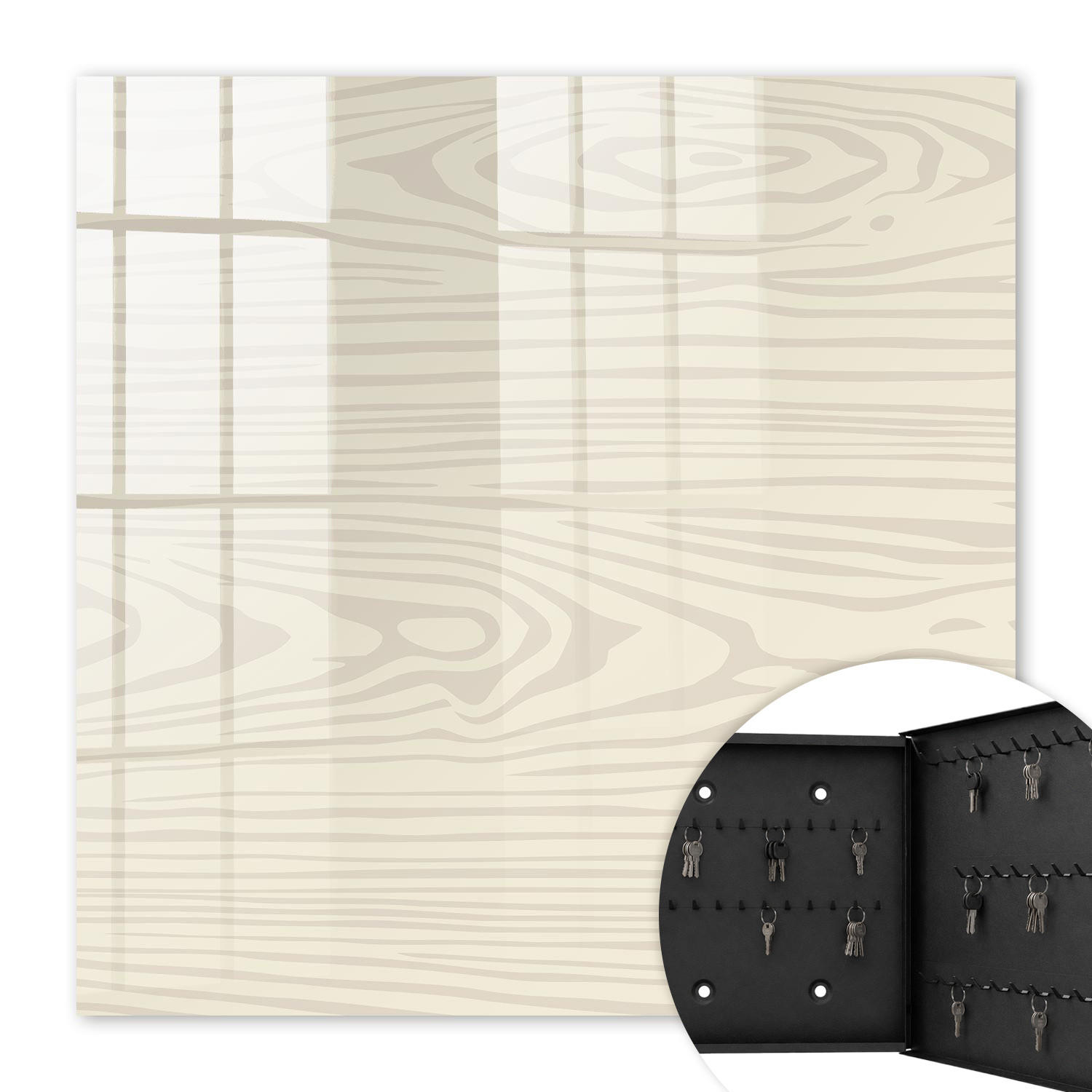 SCHLÜSSELBOX Schwarz 30x30 cm- Türöffnung nach rechts - Holzmuster - Beige, Metall (30/30/5cm) - TULUP