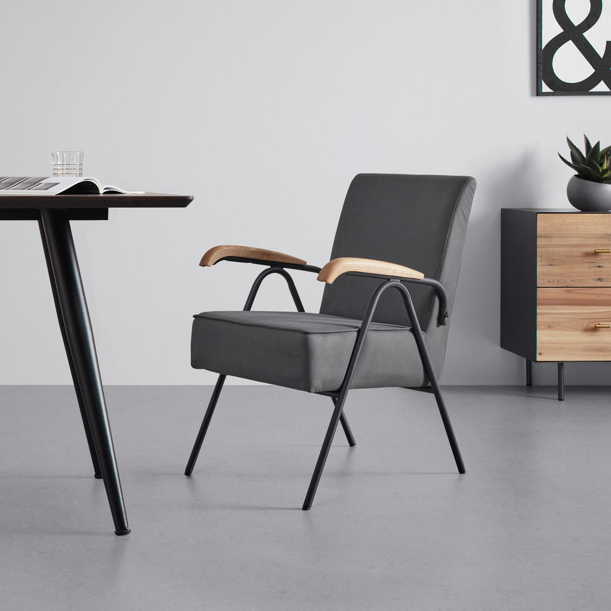 SESSEL Nati Grau Mikrofaser - Grau, Holz (52/79/66cm) - Bessagi Home