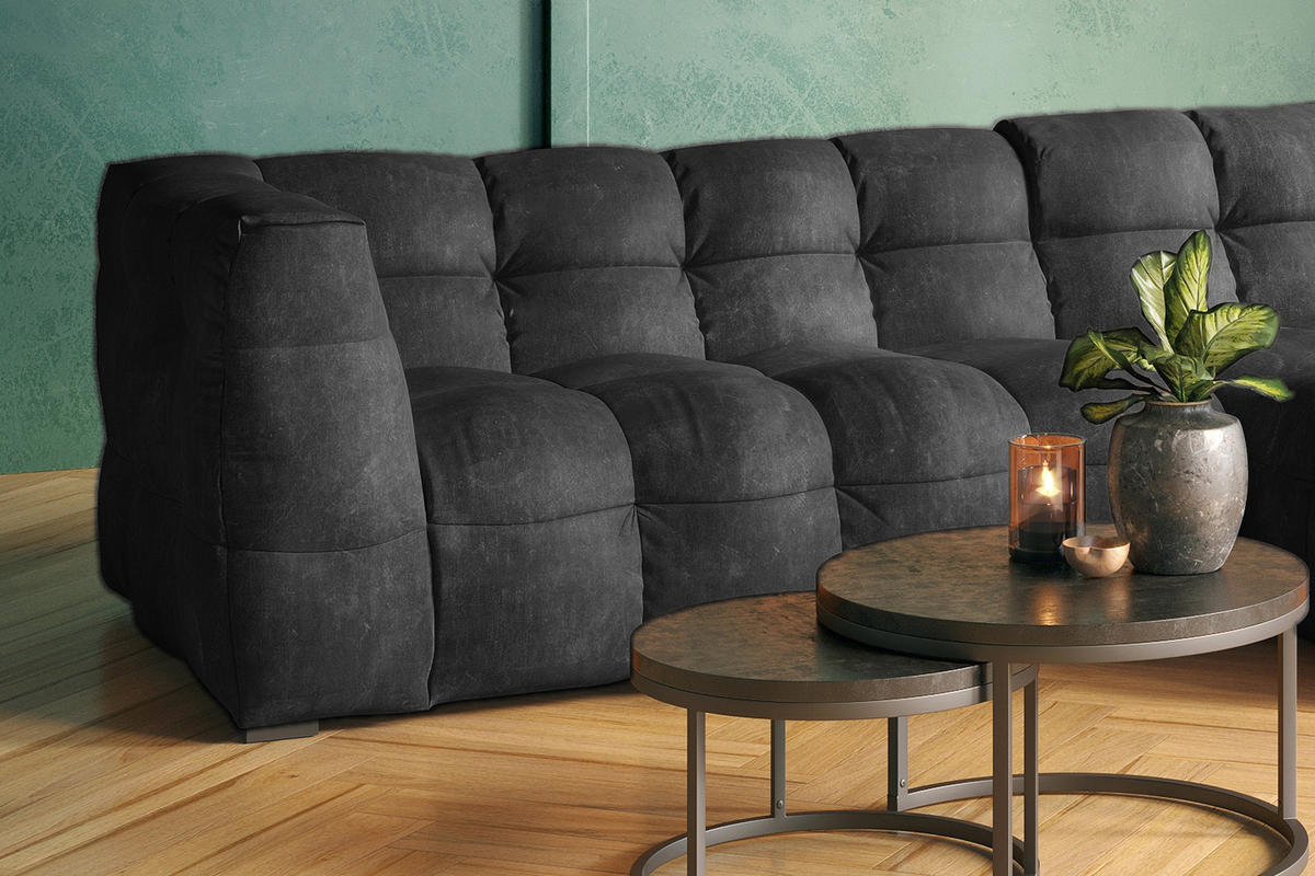 ECKSOFA RIO Anthrazit Velvet - Anthrazit/Schwarz, Textil (319/170cm) - KAWOLA