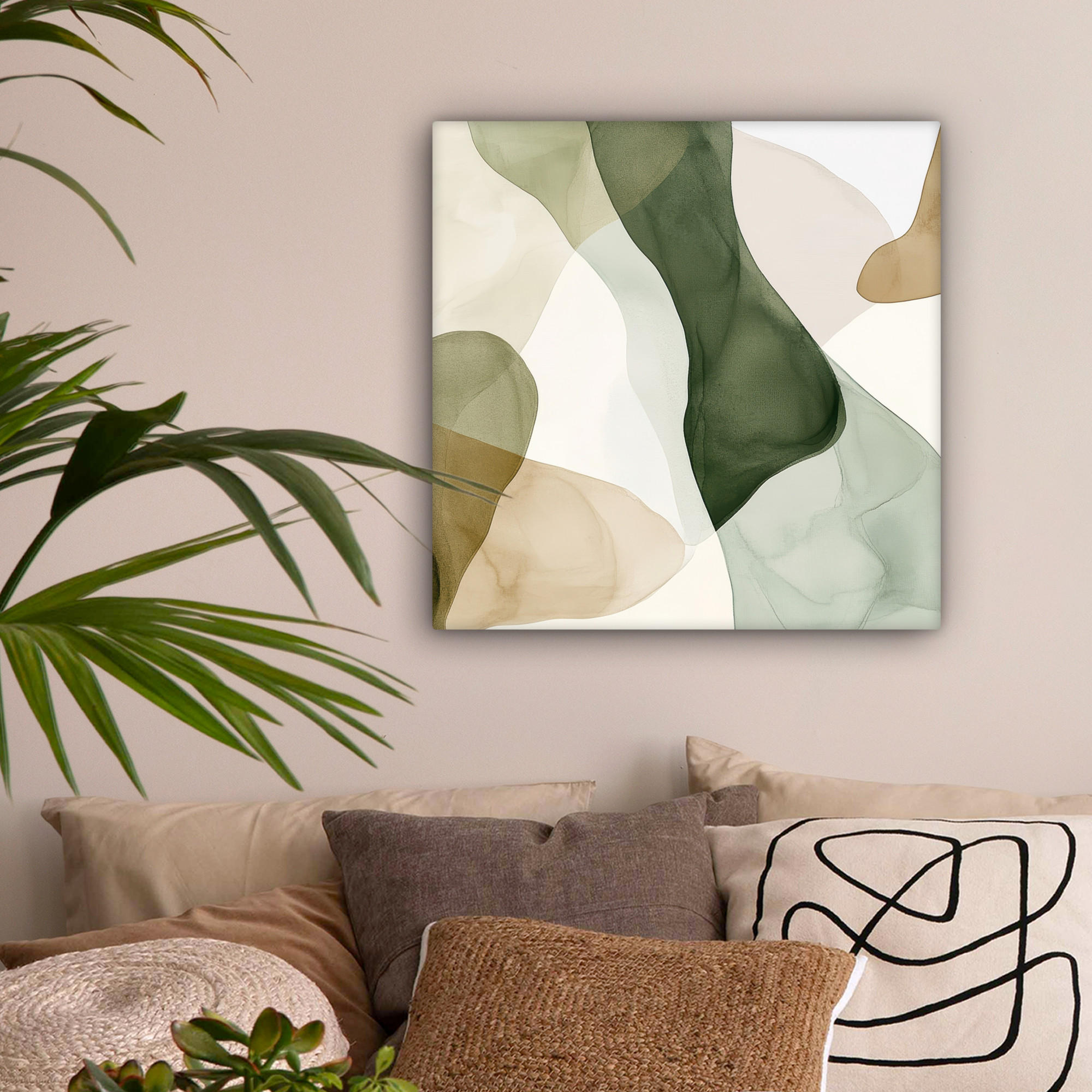 LEINWANDBILD Japandi - Abstrakt - Grün 50x50 cm - Salbeigrün, Textil (50/50cm) - MuchoWow