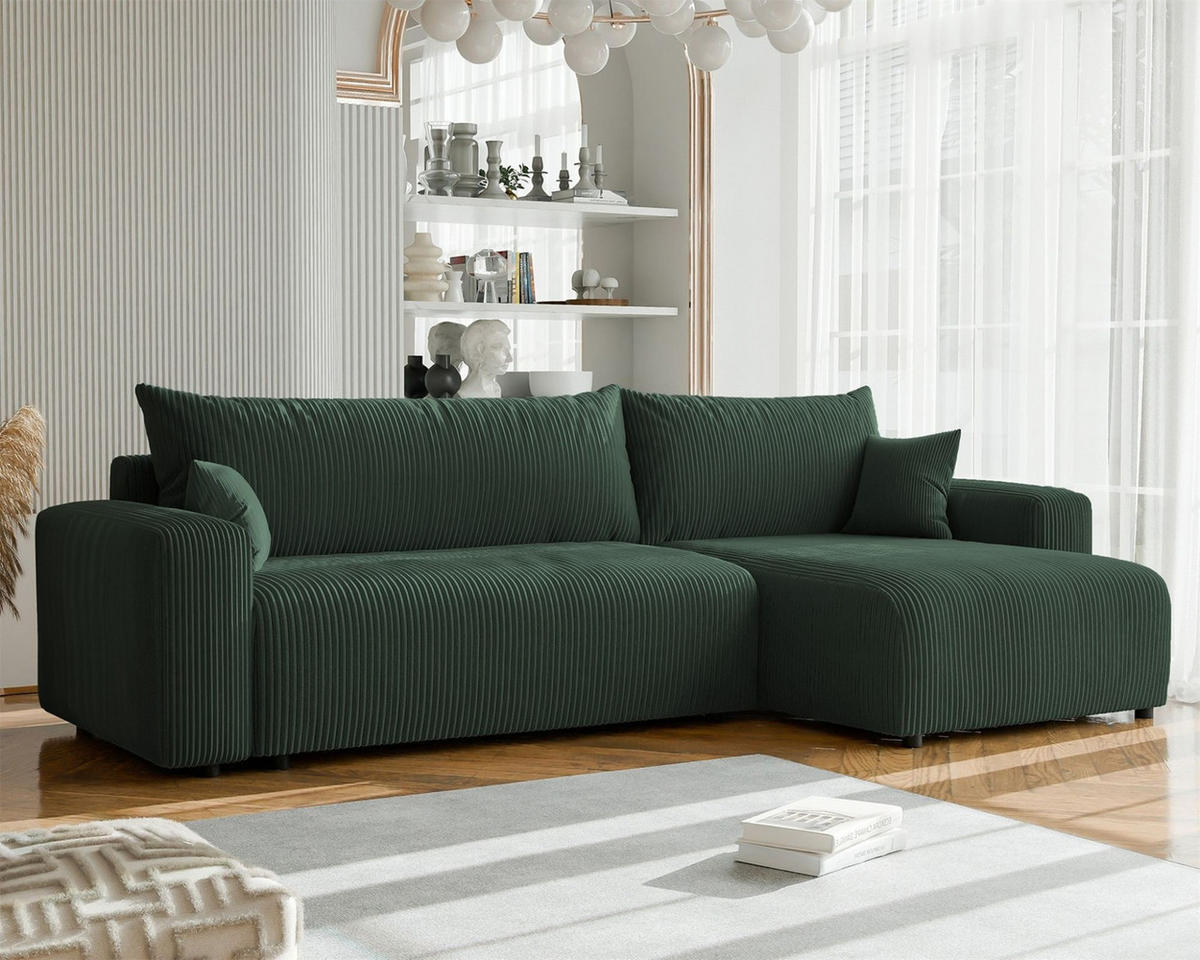 ECKSOFA Luna Max Mit Schlaffunktion - Grün, Holzwerkstoff/Textil (145/278cm) - Fun Möbel