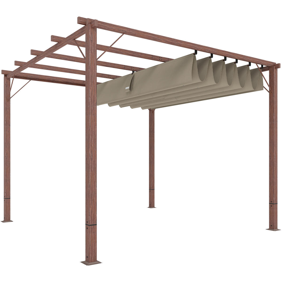 3 x 3 m Garten-Pergola, Verstellbares Terrassendach, Aluminium-Rahmen, UPF30+ Sonnenschutz, Naturholz - Naturfarben, Metall (299/232/296cm)