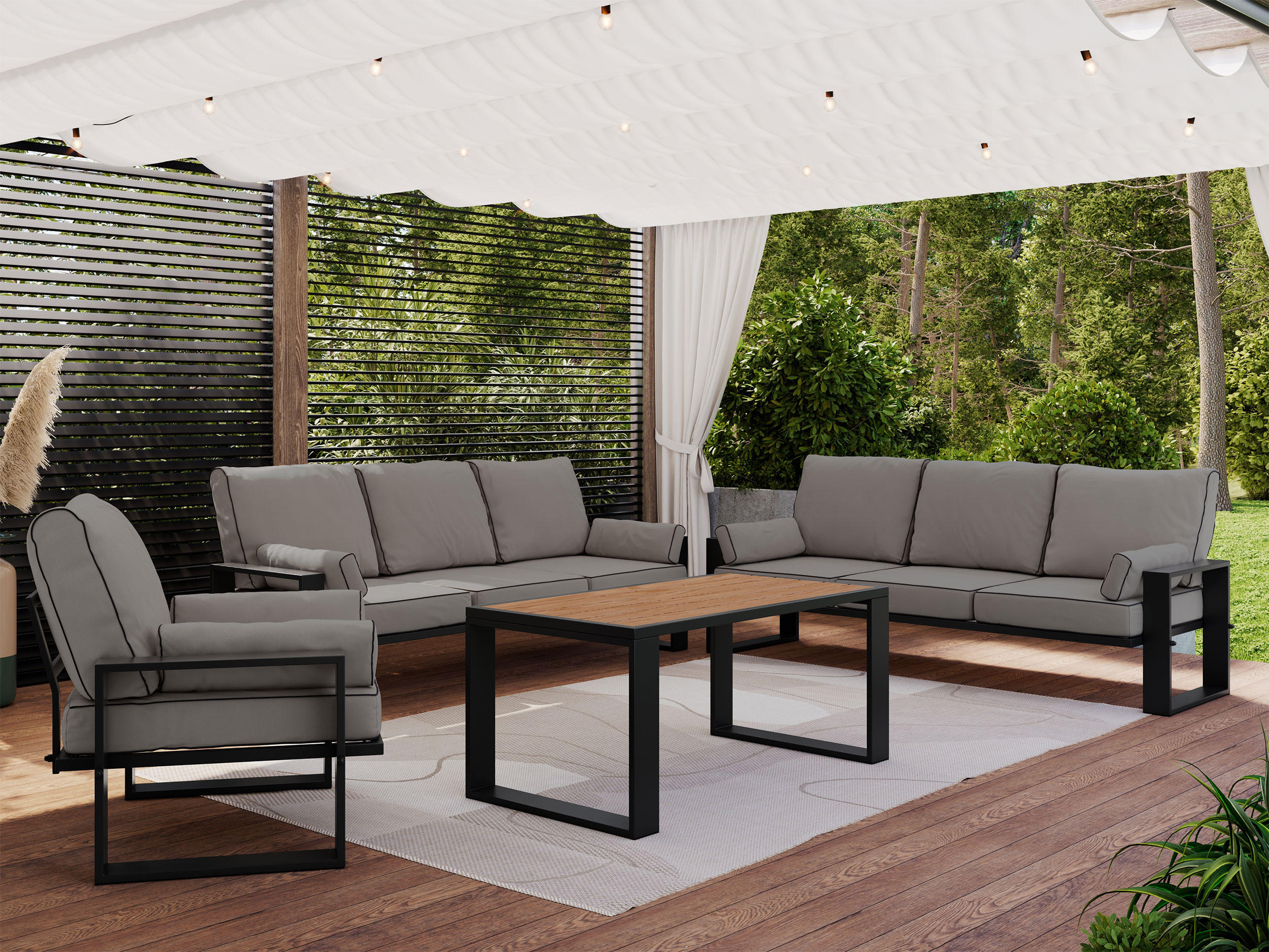 GARTENMÖBEL-SET ELBA:  1x Tisch, 2x Sofa, 1x Sessel - Grau - Grau, Textil - MKS