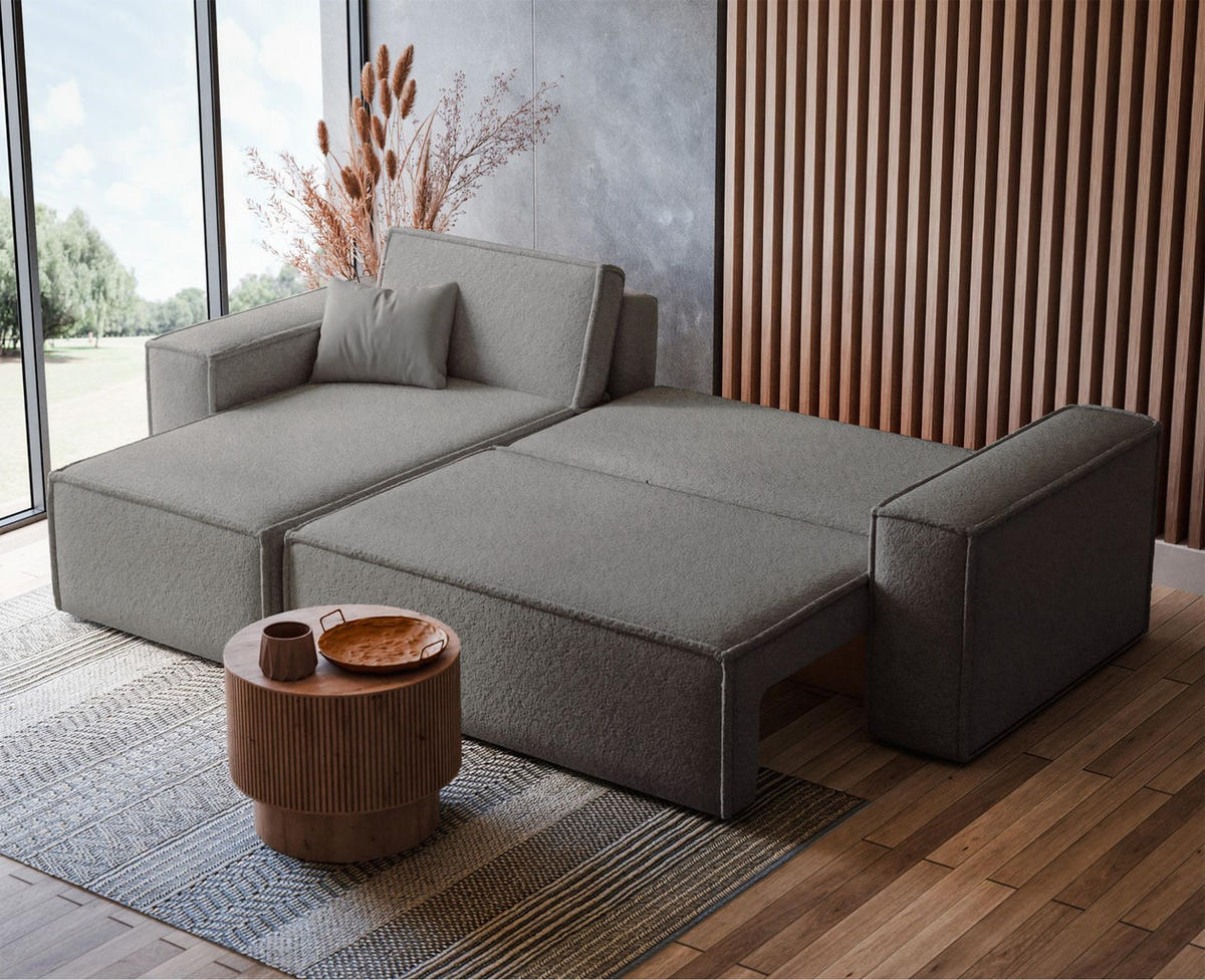 ECKSOFA Scarlo Hellbraun Bouclé-Bezug - Hellbraun/Schwarz, Kunststoff/Textil (244/145cm) - Selsey