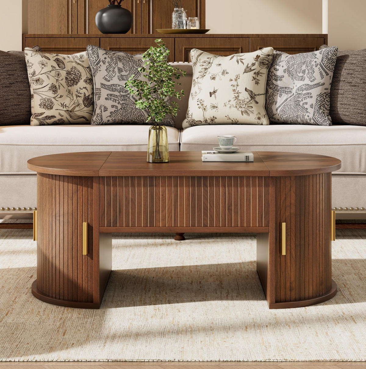 KONFERENČNÍ stolek 100/50/40,5 cm ořechová z MDF s výškově nastavitelnou deskou - ořechová, kompozitní dřevo (100/50/40.5cm) - OKWISH