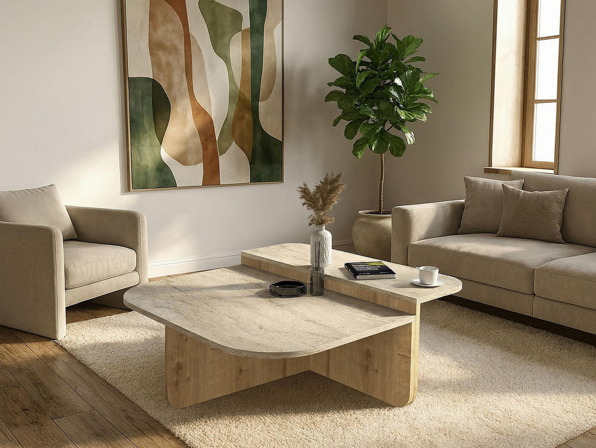 COUCHTISCH - 90 cm x 89 cm - holz - beige Maralia - Beige, Holz (89/90/33.2cm) - Vente-Unique