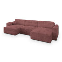 WOHNLANDSCHAFT FENTO Rosa Kordstoff mit Schlaffunktion - Rosa, Holz (347/90/148cm) - MASSENO