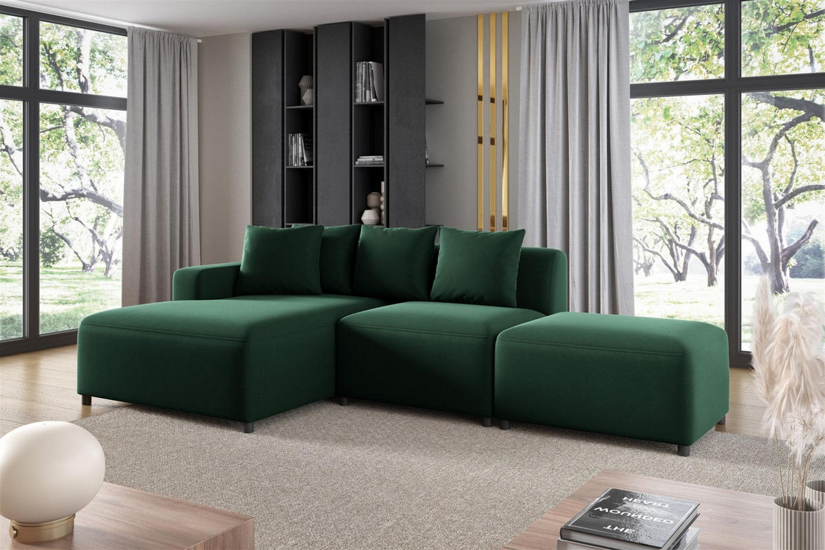 ECKSOFA Megan Xs In Stoff Salvador - Dunkelgrün, Holzwerkstoff/Textil (304/165cm) - Fun Möbel