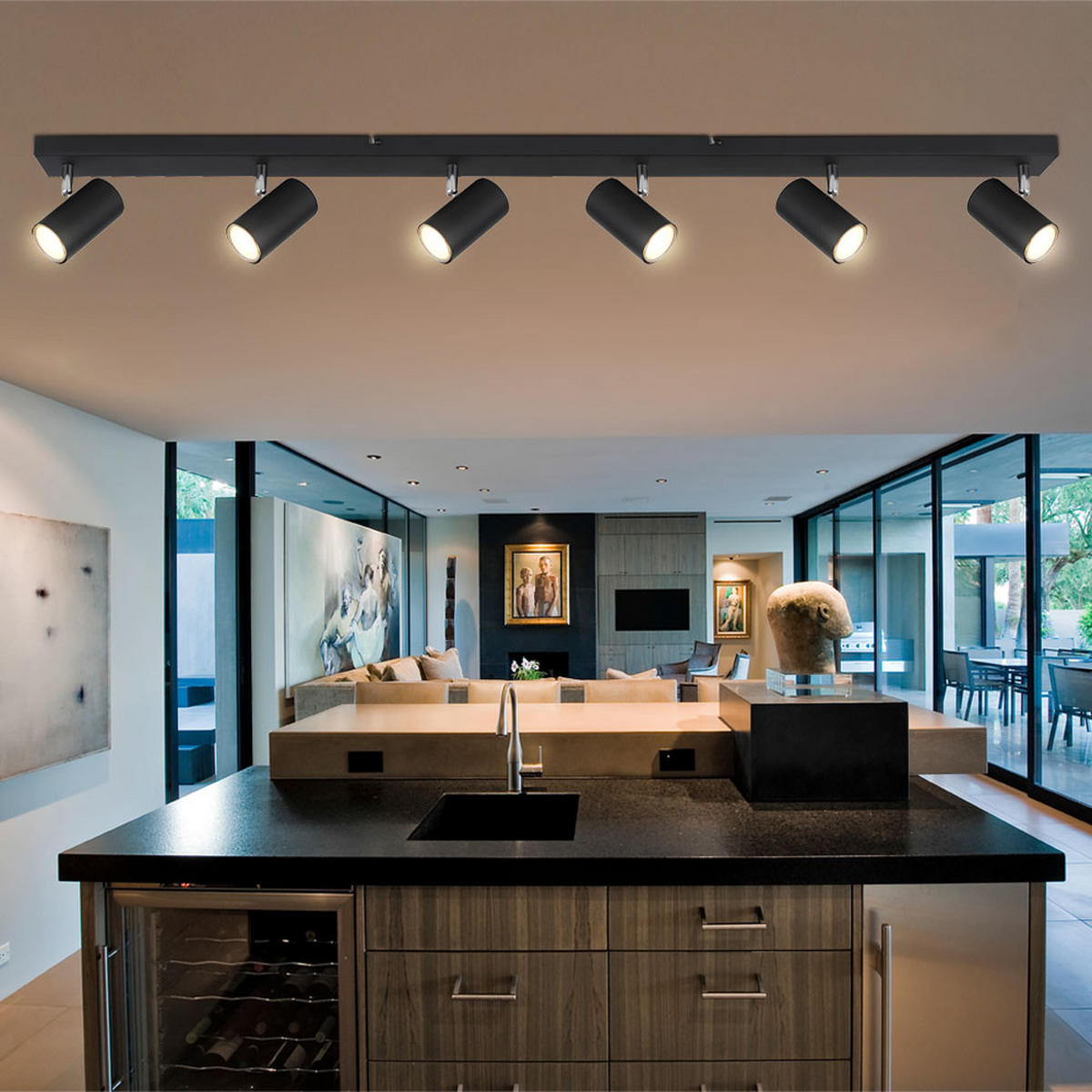 DECKENLEUCHTE Metall Schwarz schwenkbar 6-flammig - Schwarz, Metall (115/6/12cm) - Globo Lighting