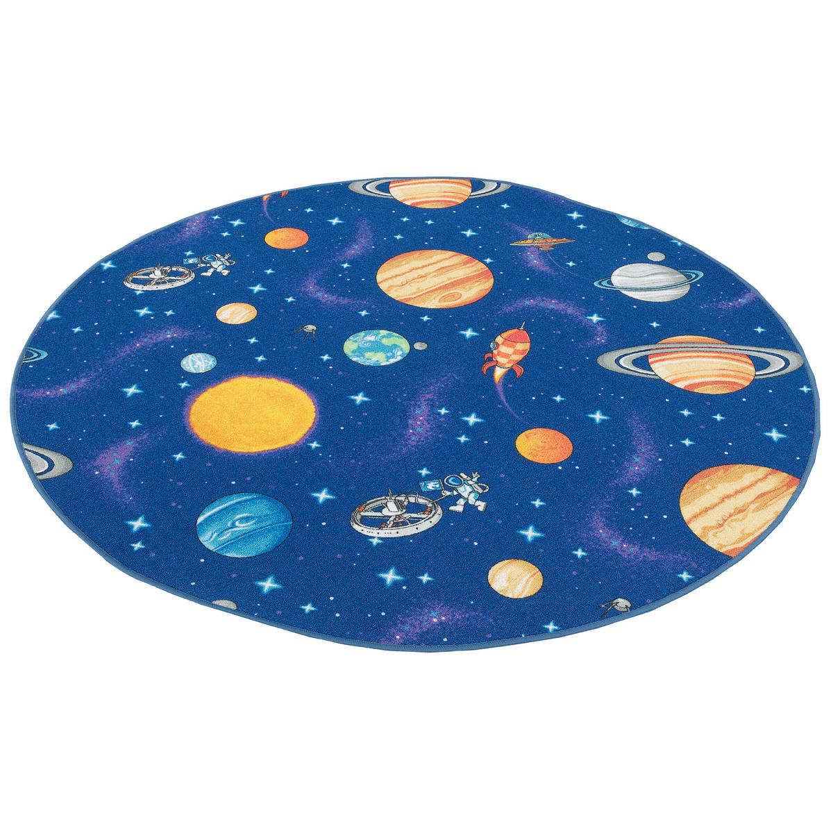 KINDER SPIEL TEPPICH WELTALL RUND - Blau, Textil (100/100cm) - Snapstyle