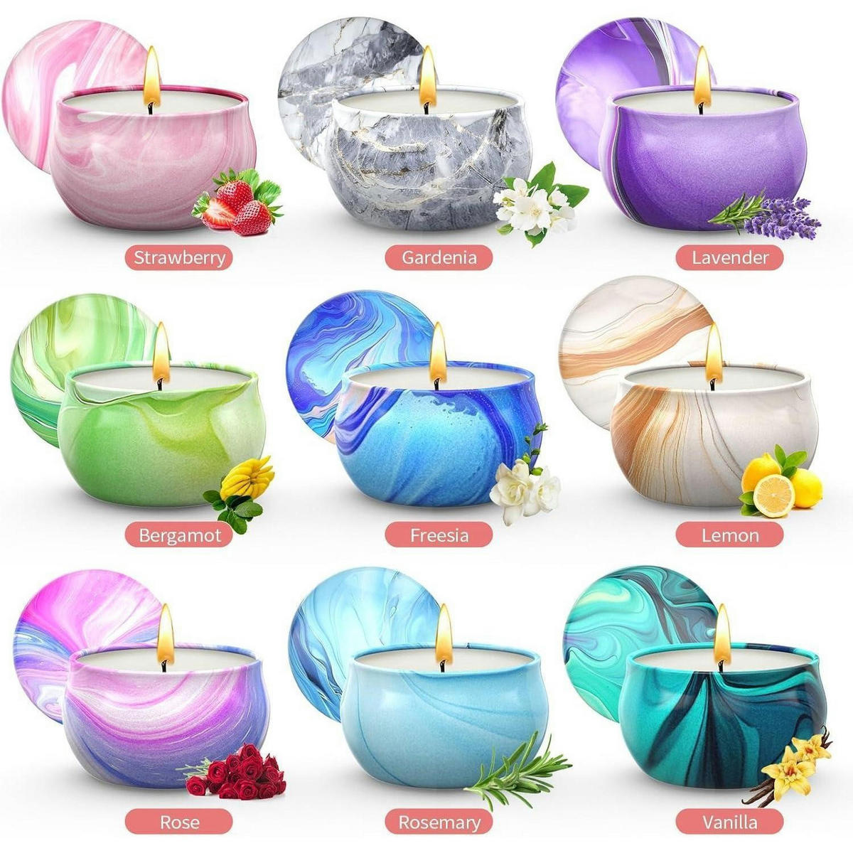 DUFTKERZEN 9-teiliges Set Sojawachs Geschenkset - Multicolor, Paraffin (4cm)