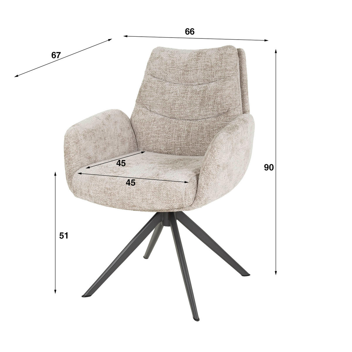 ESSZIMMERSTUHL Lounge Beige 67/66/ 90 cm 2er-Set - Beige, Textil (66/90/67cm) - Hoyz Collection