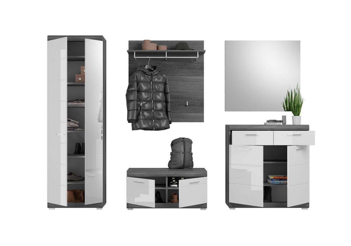 GARDEROBENKOMBINATION 5tlg. Scout Garderobe in Rauchsilber Nb. und weiß HG B/H/T: 272x197x40 cm - Anthrazit, Holzwerkstoff (272/197/40cm)