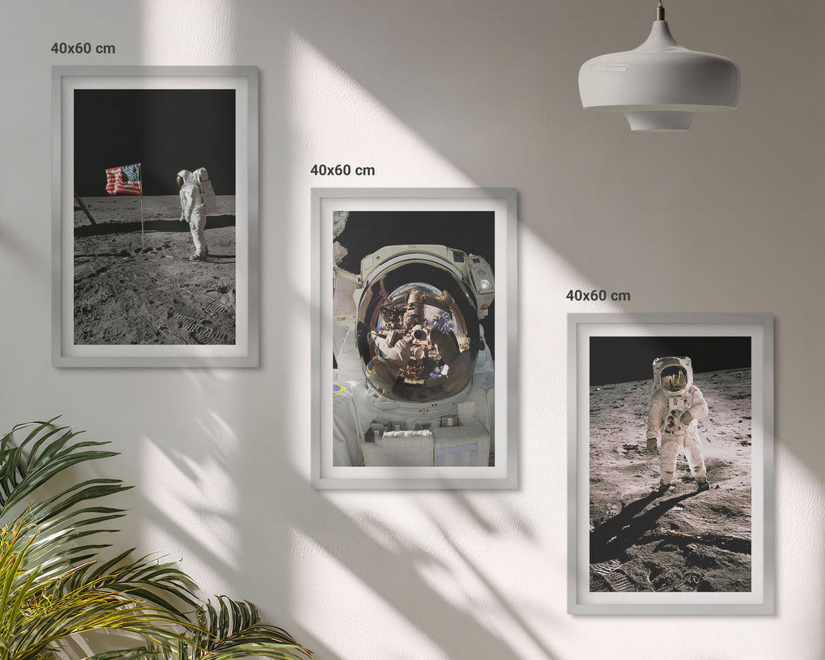 BILDER SET 3er Set - 40x60 cm Silberner Rahmen - NASA-Mondlandung - Silberfarben, Kunststoff (40/60cm) - TULUP