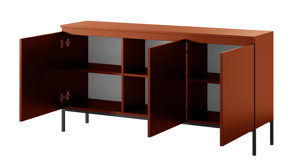 SIDEBOARD Bemmi Ziegelrot mit Metallbeinen 150 cm - Dunkelorange/Schwarz, Holzwerkstoff/Metall (150/77/35cm) - Selsey