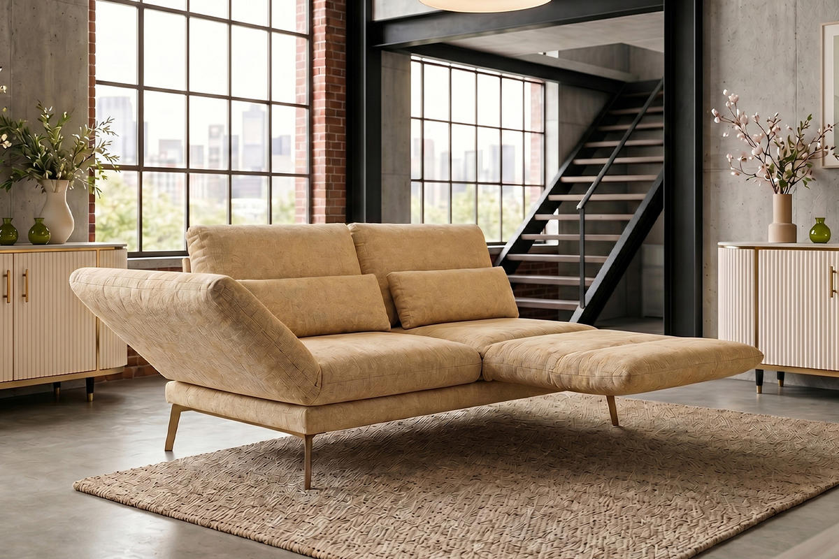 SOFA HOLLY Gelb Flachgewebe - Gelb/Braun, Textil/Metall (176/90/92cm) - KAWOLA